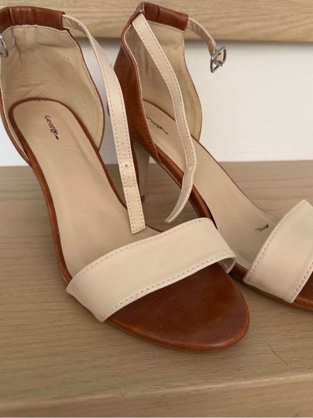 George Two-Tone Cream and Brown Ankle-Strap Heels